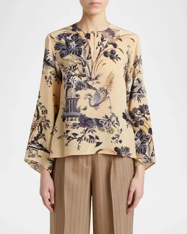 Etro Floral-Print Silk Flare-Sleeve Top | Thumbnail 4 Etro Floral-Print Silk Flare-Sleeve Top | Thumbnail 4