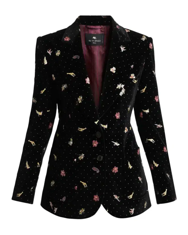 Etro Polka-Dot Velvet Single-Breasted Jacket