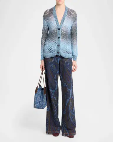 Etro Paillette Ombre Open-Knit V-Neck Cardigan | Thumbnail 2 Etro Paillette Ombre Open-Knit V-Neck Cardigan | Thumbnail 2