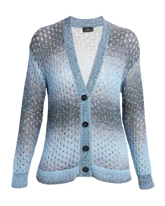 Etro Paillette Ombre Open-Knit V-Neck Cardigan