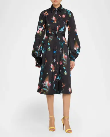 PRABAL GURUNG Balloon Long-Sleeve Floral-Print Midi Dress | Thumbnail 2