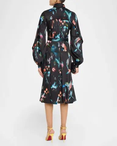 PRABAL GURUNG Balloon Long-Sleeve Floral-Print Midi Dress | Thumbnail 3