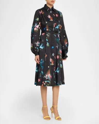 PRABAL GURUNG Balloon Long-Sleeve Floral-Print Midi Dress | Thumbnail 4