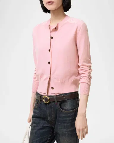Burberry Wendy Check-Shoulder Wool Crewneck Cardigan | Thumbnail 2