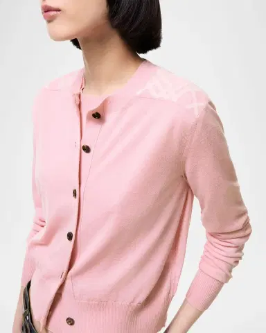 Burberry Wendy Check-Shoulder Wool Crewneck Cardigan | Thumbnail 3