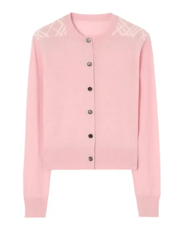 Burberry Wendy Check-Shoulder Wool Crewneck Cardigan