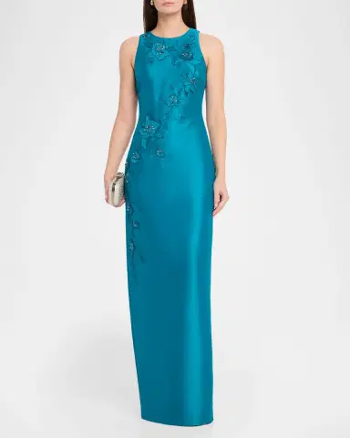 BADGLEY MISCHKA Beaded Floral Applique Column Gown | Thumbnail 2 BADGLEY MISCHKA Beaded Floral Applique Column Gown | Thumbnail 2
