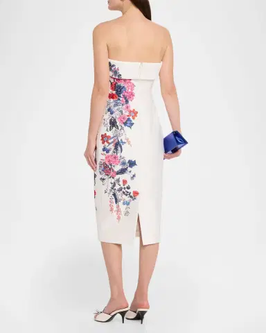 Badgley Mischka Strapless Floral Placement Midi Sheath Dress | Thumbnail 3