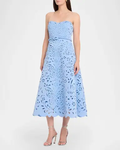 BADGLEY MISCHKA Strapless Butterfly Laser-Cut Midi Dress | Thumbnail 4
