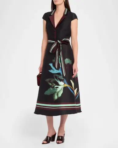 Badgley Mischka Belted Floral Mikado Midi Dress | Thumbnail 4 Badgley Mischka Belted Floral Mikado Midi Dress | Thumbnail 4