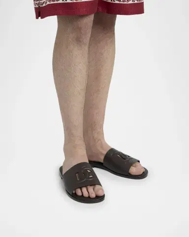 Dolce & Gabbana Men's Calfskin DG Logo Slide Sandals | Thumbnail 2