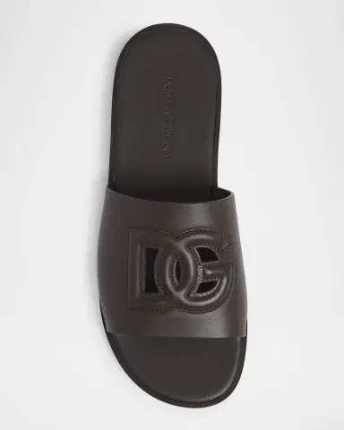 Dolce & Gabbana Men's Calfskin DG Logo Slide Sandals | Thumbnail 6