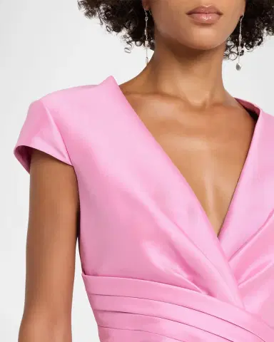 Badgley Mischka Plunging Cap-Sleeve Mikado Column Gown | Thumbnail 5