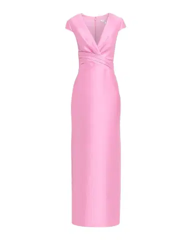 Badgley Mischka Plunging Cap-Sleeve Mikado Column Gown | Thumbnail 1