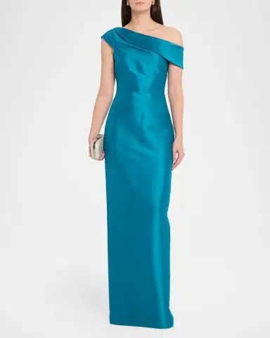 Badgley Mischka One-Shoulder Column Gown | Thumbnail 2 Badgley Mischka One-Shoulder Column Gown | Thumbnail 2