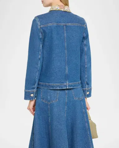 Cinq à Sept Dalton Floral-Collar Denim Jacket | Thumbnail 3