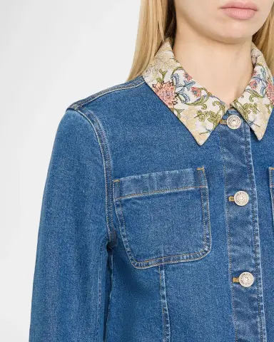 Cinq à Sept Dalton Floral-Collar Denim Jacket | Thumbnail 5