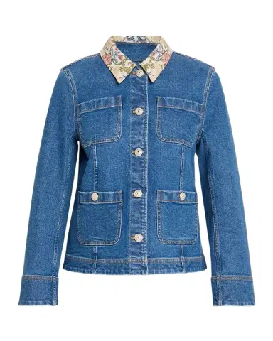 Cinq à Sept Dalton Floral-Collar Denim Jacket | Thumbnail 1