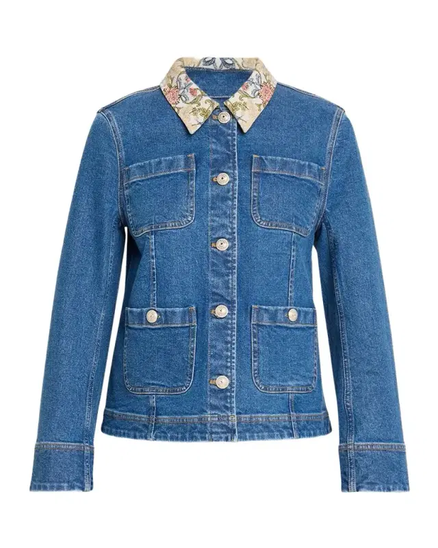 Cinq à Sept Dalton Floral-Collar Denim Jacket