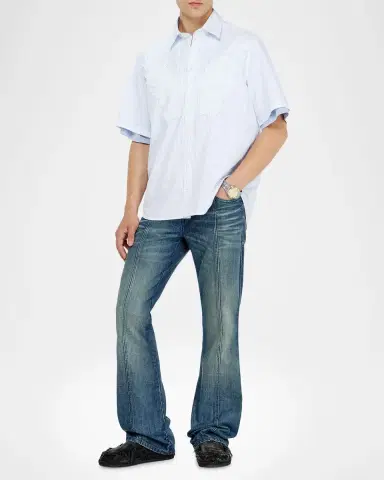 Diesel Men 's Simply Stripe Phoenix-Embroidered Short-Sleeve Shirt | Thumbnail 2 Diesel Men 's Simply Stripe Phoenix-Embroidered Short-Sleeve Shirt | Thumbnail 2