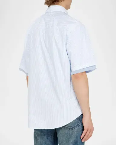 Diesel Men 's Simply Stripe Phoenix-Embroidered Short-Sleeve Shirt | Thumbnail 3 Diesel Men 's Simply Stripe Phoenix-Embroidered Short-Sleeve Shirt | Thumbnail 3