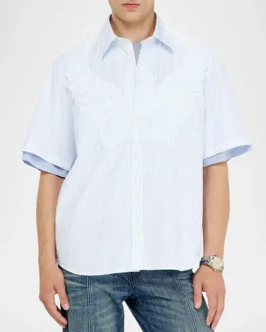 Diesel Men's Simply Stripe Phoenix-Embroidered Short-Sleeve Shirt | Thumbnail 4 Diesel Men's Simply Stripe Phoenix-Embroidered Short-Sleeve Shirt | Thumbnail 4