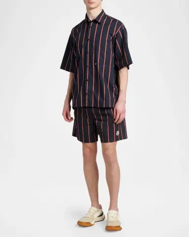 Moncler Men's Stripe Embroidered-Logo Swim Trunks | Thumbnail 2