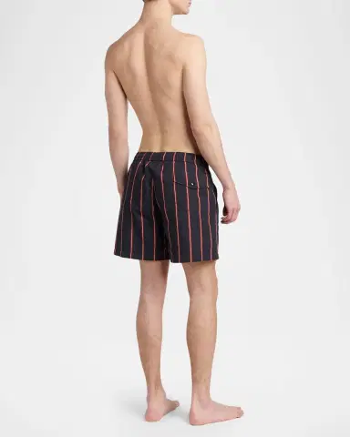 Moncler Men's Stripe Embroidered-Logo Swim Trunks | Thumbnail 3