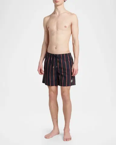 Moncler Men's Stripe Embroidered-Logo Swim Trunks | Thumbnail 4
