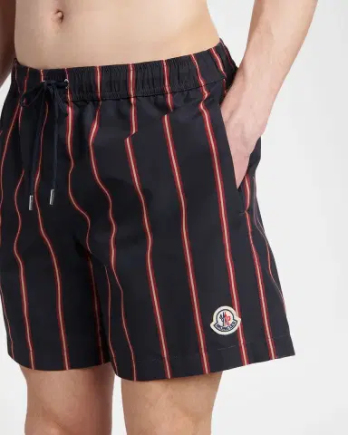 Moncler Men's Stripe Embroidered-Logo Swim Trunks | Thumbnail 5