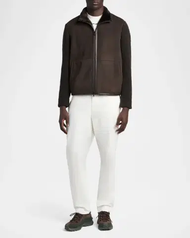 Moncler Men's Suede Hybrid Knit Shearling-Lined Jacket | Thumbnail 2 Moncler Men's Suede Hybrid Knit Shearling-Lined Jacket | Thumbnail 2
