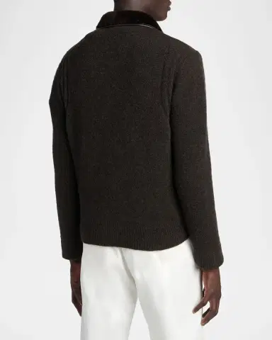 Moncler Men's Suede Hybrid Knit Shearling-Lined Jacket | Thumbnail 3 Moncler Men's Suede Hybrid Knit Shearling-Lined Jacket | Thumbnail 3