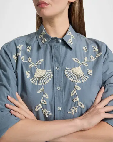 Veronica Beard Aderes Embroidered Cropped Cotton Shirt | Thumbnail 5 Veronica Beard Aderes Embroidered Cropped Cotton Shirt | Thumbnail 5