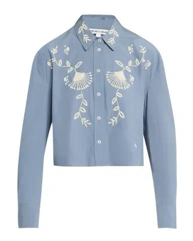 Veronica Beard Aderes Embroidered Cropped Cotton Shirt | Thumbnail 1 Veronica Beard Aderes Embroidered Cropped Cotton Shirt | Thumbnail 1