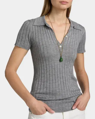 TOTEME Ribbed Cashmere Silk Polo Shirt | Thumbnail 5 TOTEME Ribbed Cashmere Silk Polo Shirt | Thumbnail 5