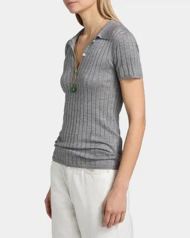 TOTEME Ribbed Cashmere Silk Polo Shirt | Thumbnail 7 TOTEME Ribbed Cashmere Silk Polo Shirt | Thumbnail 7