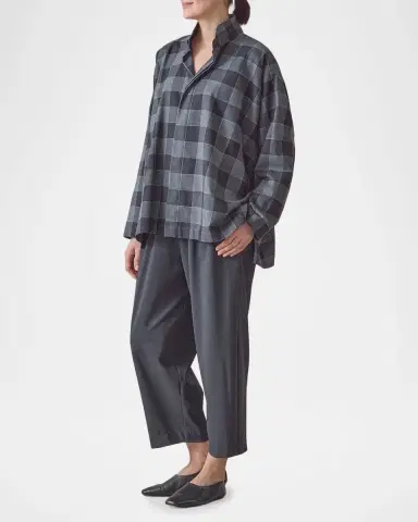 Eskandar Plaid Cotton Wide Longer Back Shirt Jacket | Thumbnail 2 Eskandar Plaid Cotton Wide Longer Back Shirt Jacket | Thumbnail 2