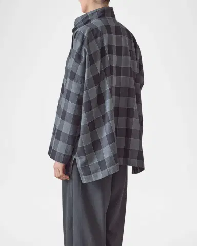 Eskandar Plaid Cotton Wide Longer Back Shirt Jacket | Thumbnail 3 Eskandar Plaid Cotton Wide Longer Back Shirt Jacket | Thumbnail 3