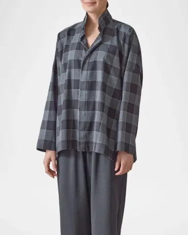Eskandar Plaid Cotton Wide Longer Back Shirt Jacket | Thumbnail 4 Eskandar Plaid Cotton Wide Longer Back Shirt Jacket | Thumbnail 4