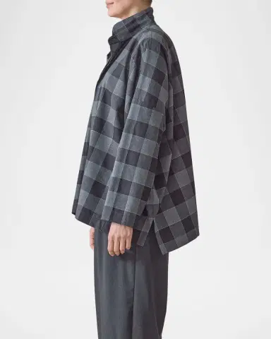 Eskandar Plaid Cotton Wide Longer Back Shirt Jacket | Thumbnail 7 Eskandar Plaid Cotton Wide Longer Back Shirt Jacket | Thumbnail 7