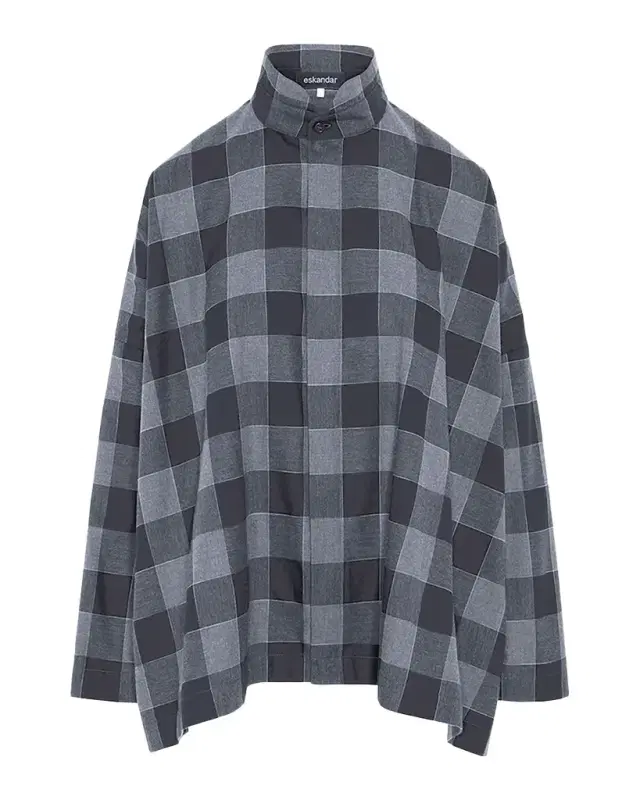 Eskandar Plaid Cotton Wide Longer Back Shirt Jacket