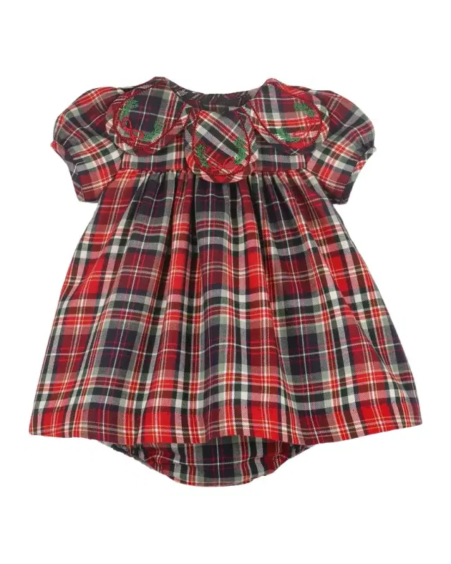 Luli & Me Girl 's Plaid Petal Floral Dress & Bloomers Set, Size 6M-24M