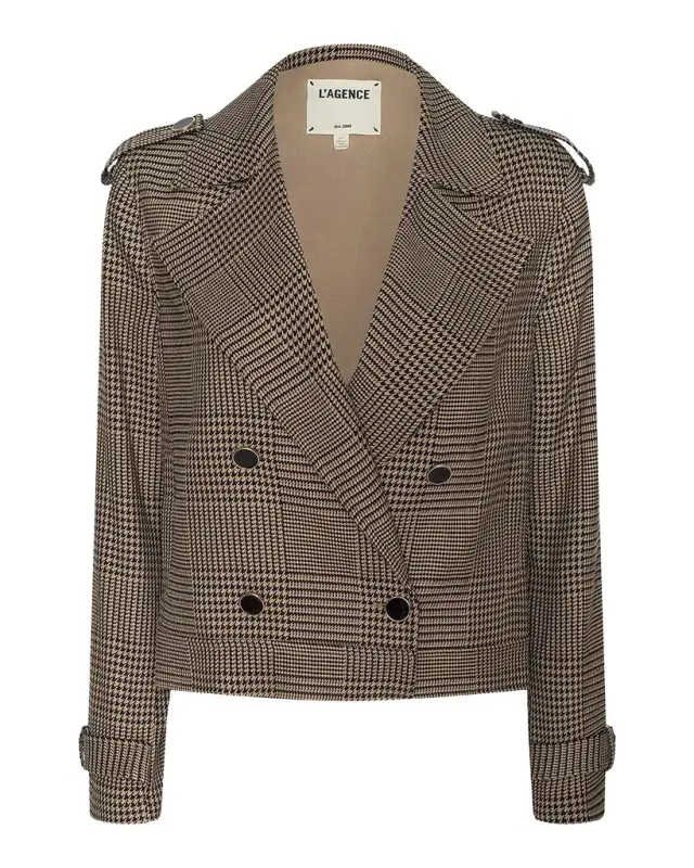 L 'AGENCE Xoey Houndstooth Cropped Trench Coat