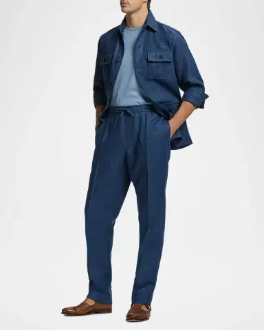 Ralph Lauren Purple Label Men's Gregory Linen Twill Straight-Fit Trousers | Thumbnail 2