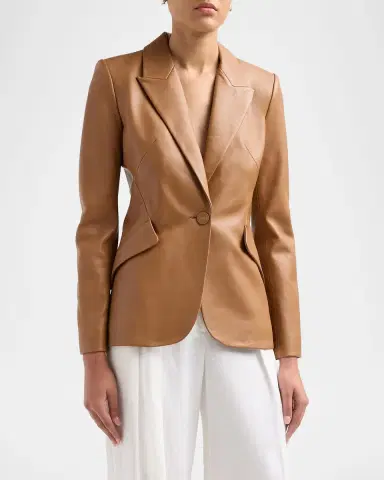 L'Agence Chamberlain Leather Single-Breasted Blazer | Thumbnail 4