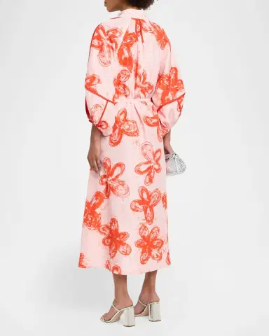 LOVEBIRDS Aster Printed Silk Tie-Waist Midi Shirtdress | Thumbnail 3