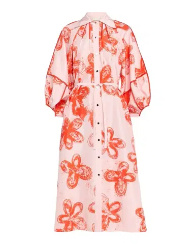 LOVEBIRDS Aster Printed Silk Tie-Waist Midi Shirtdress | Thumbnail 1