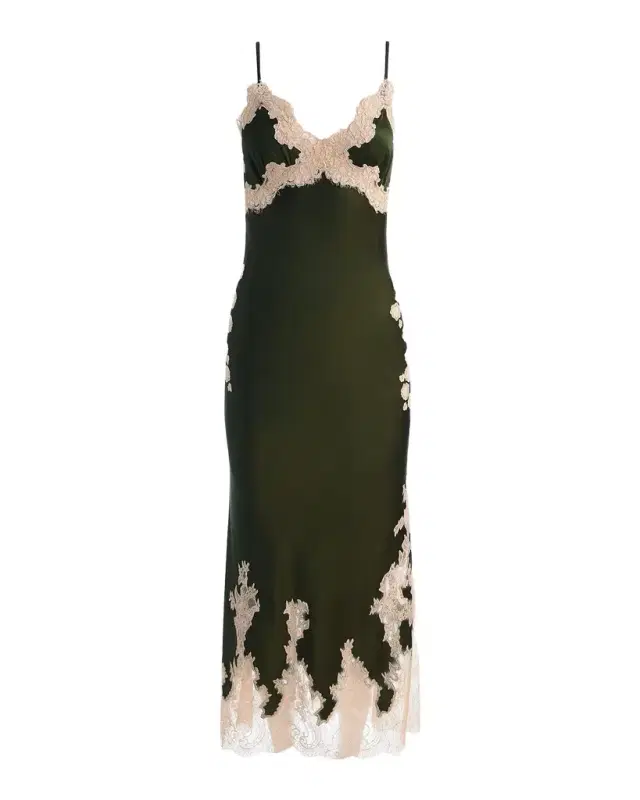 ALICE + OLIVIA Julietta Cutaway Lace-Trim Satin Dress