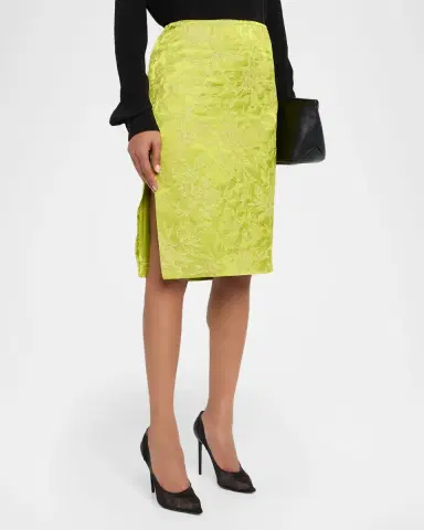 Saint Laurent Metallic Floral Brocade Slit Skirt | Thumbnail 4 Saint Laurent Metallic Floral Brocade Slit Skirt | Thumbnail 4