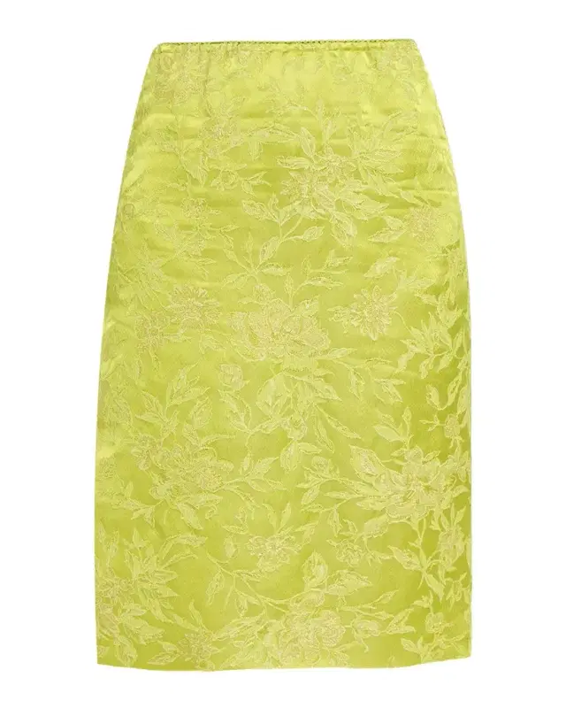 Saint Laurent Metallic Floral Brocade Slit Skirt